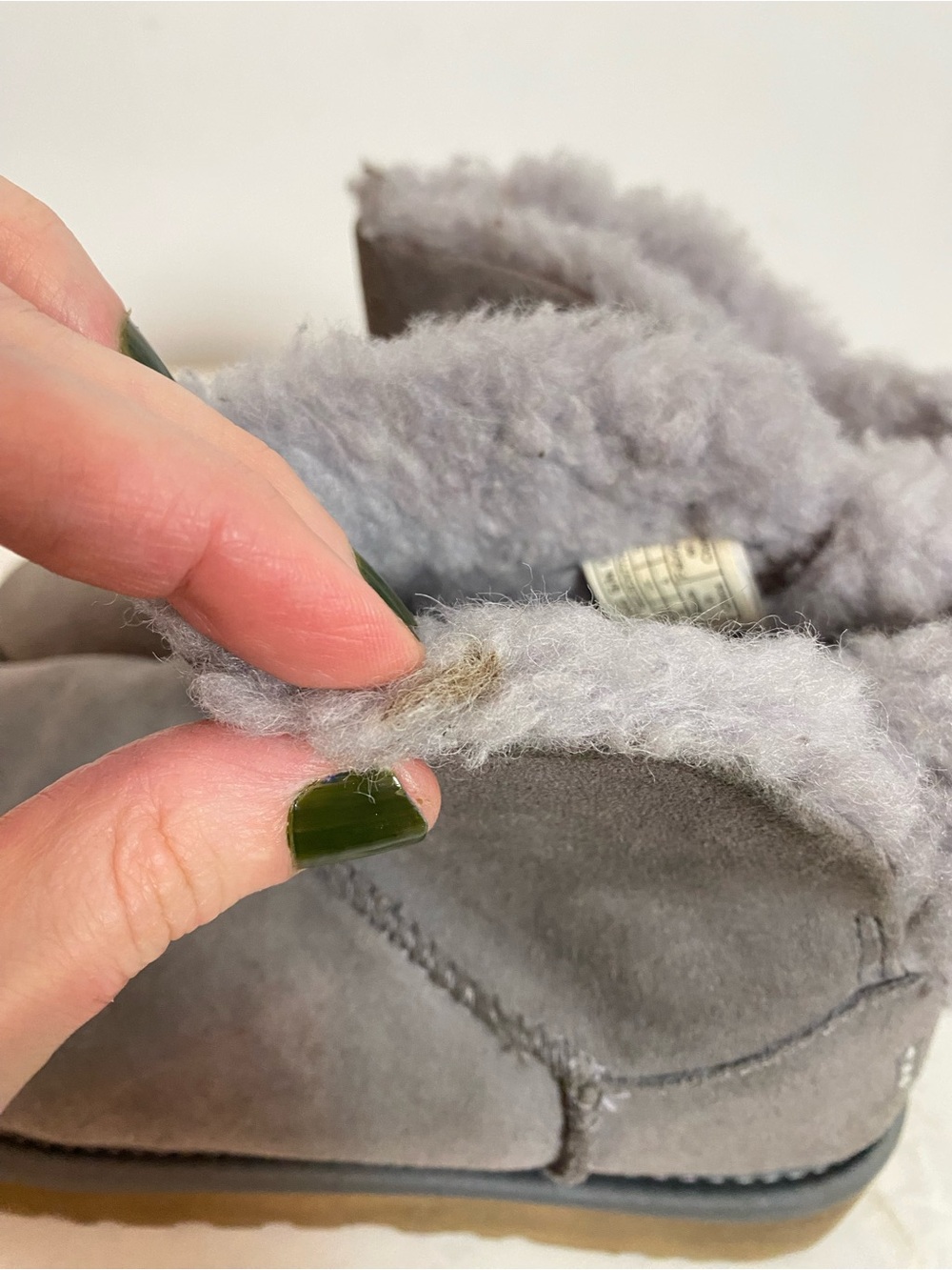 Ugg Boot Bootie Womens Size 6 Suede Shoe Gray Slide On Neutral Rhinestone Logo - Picture 11 of 12